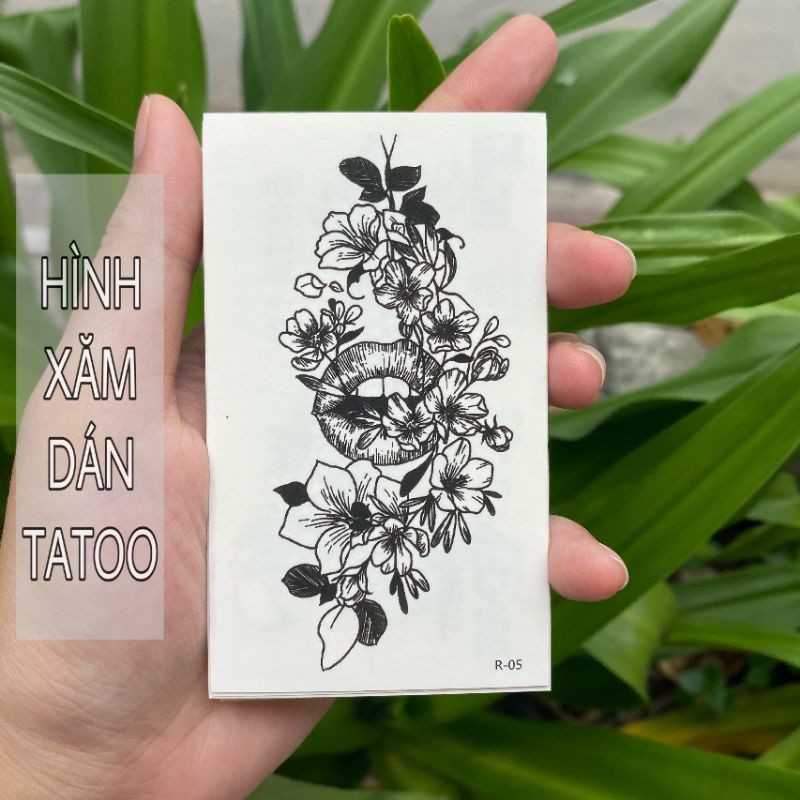Hình xăm tạm thời hoa đơn sắc r05. Tatoo sticker size 10x6cm