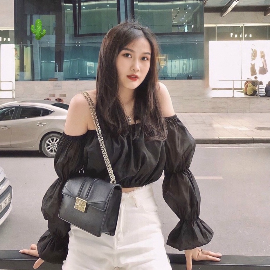 Áo Kiểu nữ bẹt vai kate dài tay nữ siêu xinh