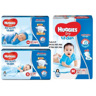 Tã dán sơ sinh Huggies mới  NB58+2 / S56 / M48