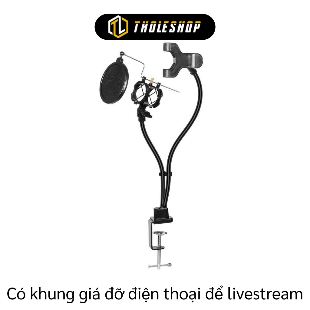 Giá Đỡ Livestream - Giá Đỡ Kẹp Điện Thoại Và Micro Kẹp Bàn, Màng Lọc Âm Thanh 5245