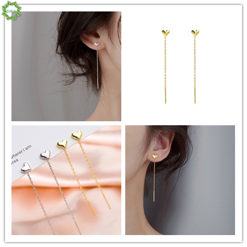 Đôi khuyên tai tua rua dài mặt hình trái tim thép titan nhiều màu sắc tùy chọn thời trang dành cho nữ