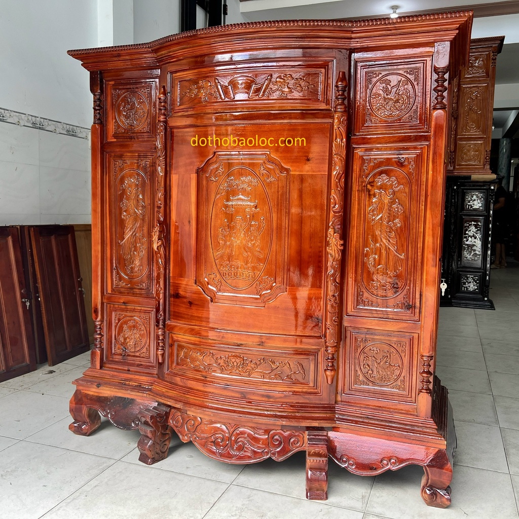 Tủ thờ gia tiên gỗ tràm bông vàng ngang 1m45