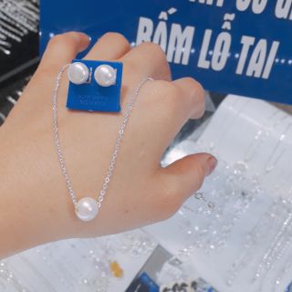 Com bo bông tai dây và mặt bạc đẹp