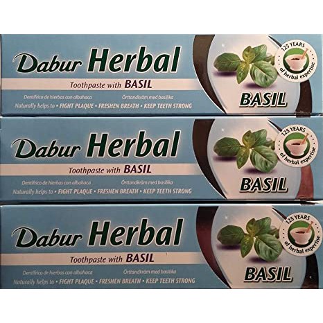 Kem đánh răng Dabur Herbal Toothpaste with Basil lá húng quế - Giúp hơi thở thơm mát, răng chắc khỏe 155g