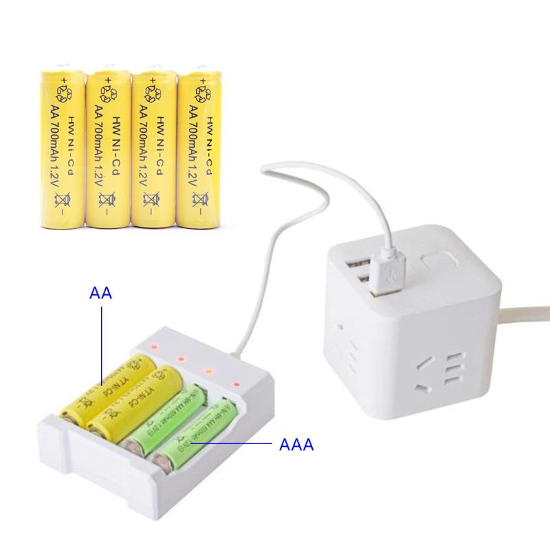 Thiết Bị Sạc Pin AA AAA 4 Cổng USB Thông Dụng