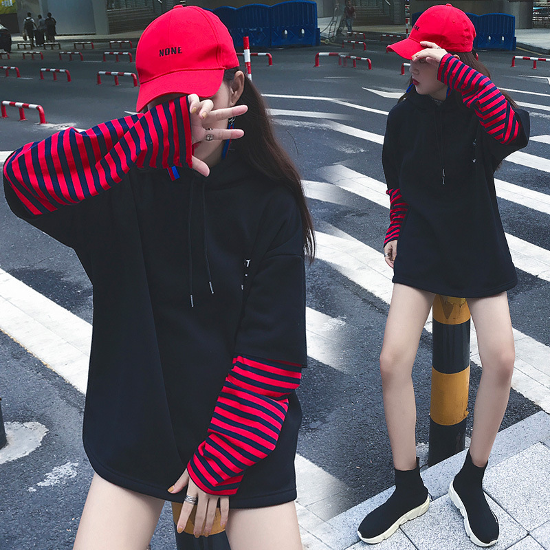 Áo Hoodie Nữ Tay Dài Dáng Rộng Giả Hai Lớp Thời Trang | BigBuy360 - bigbuy360.vn