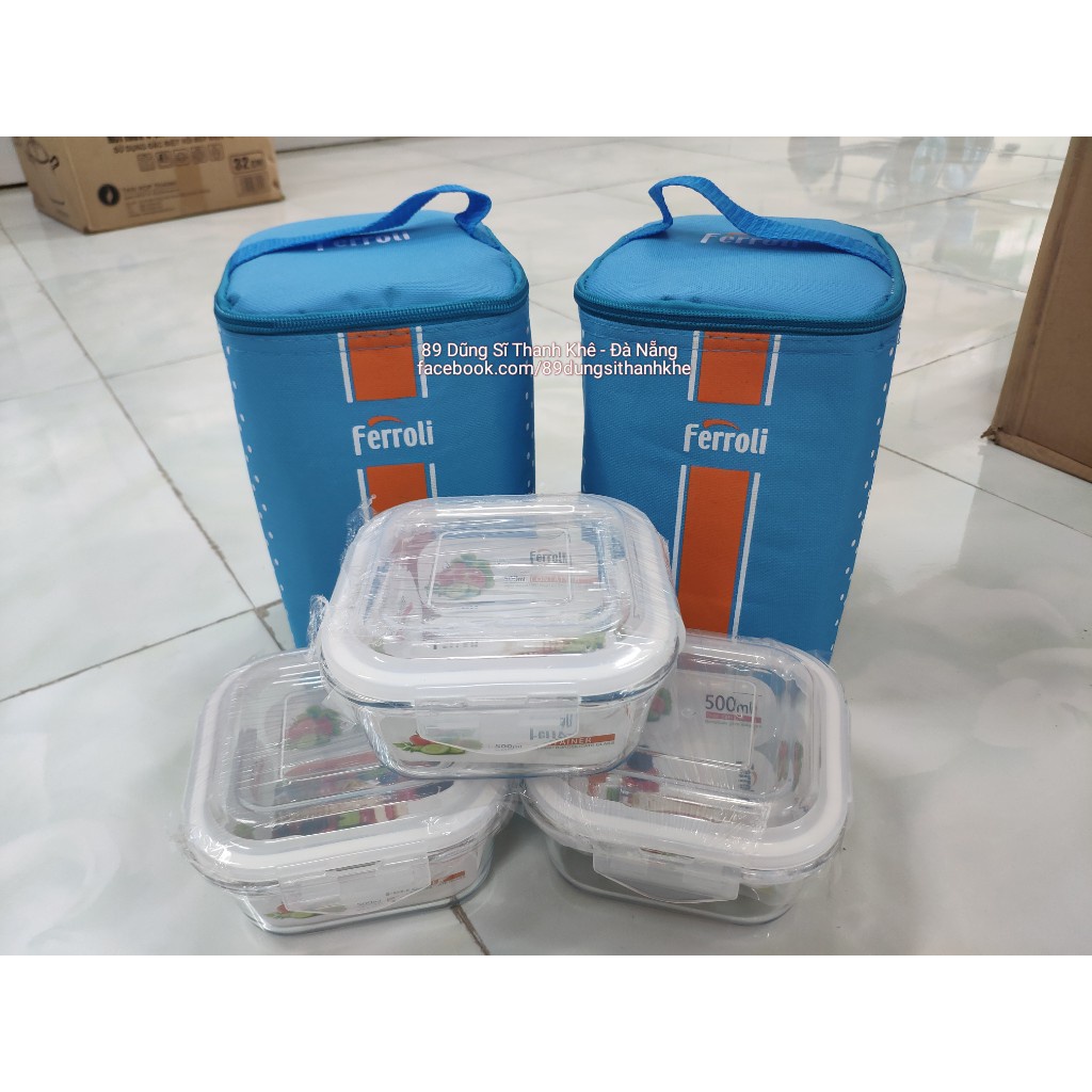 Bộ 3 thố thủy tinh feroli kèm túi xách giữ nhiệt tiện lợi
