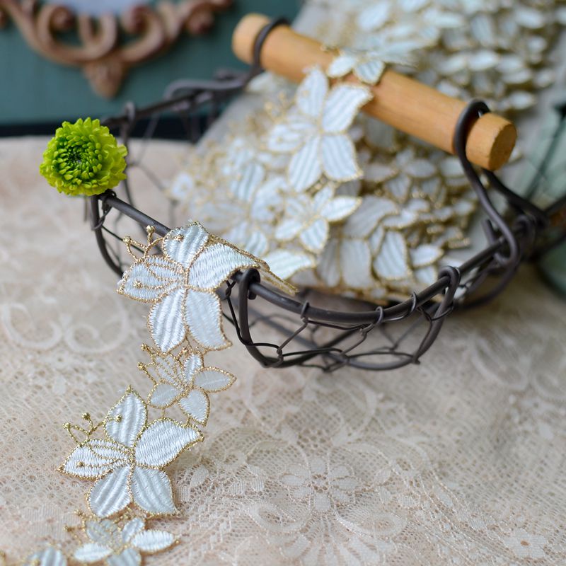 Dải Dây Ren Hoa 1Yard Màu Vàng Đồng 4CM Trang Trí Thủ Công