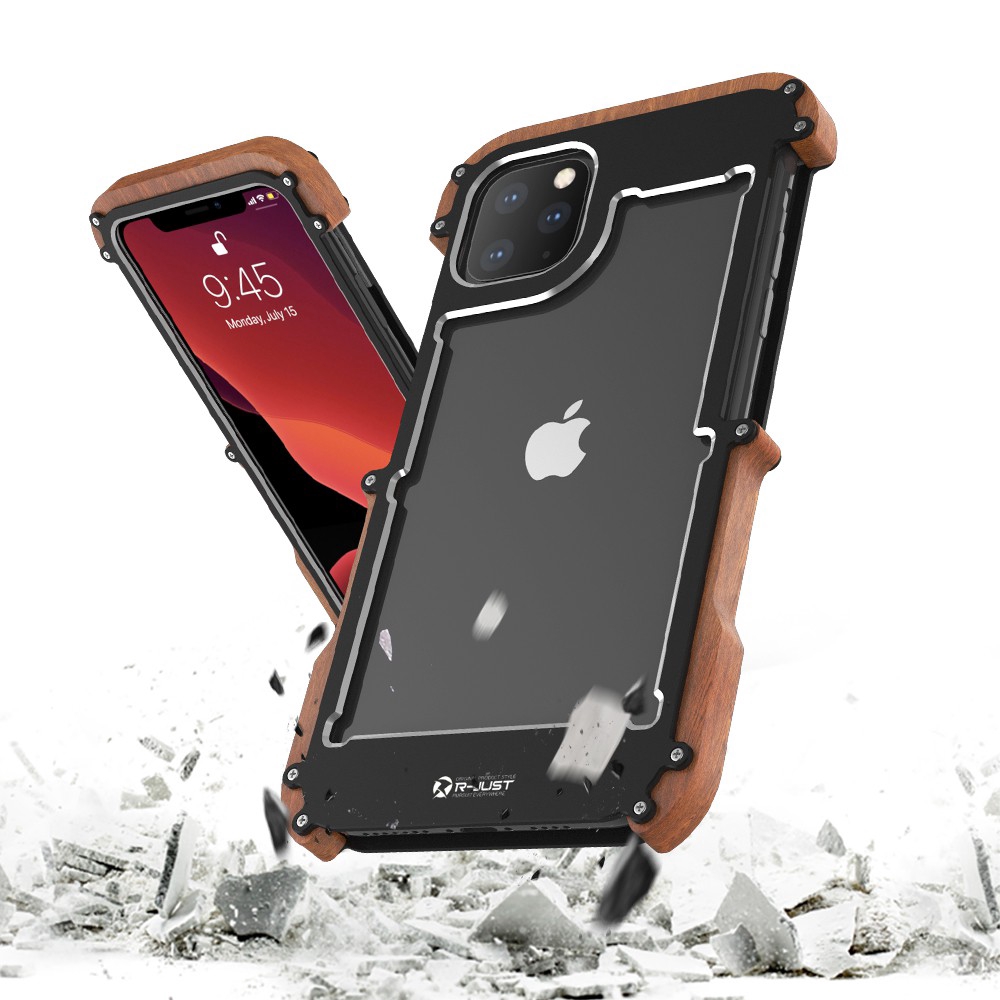 Ốp điện thoại cứng chống sốc khung sắt phối gỗ cho compatible for iPhone 11 Pro Max