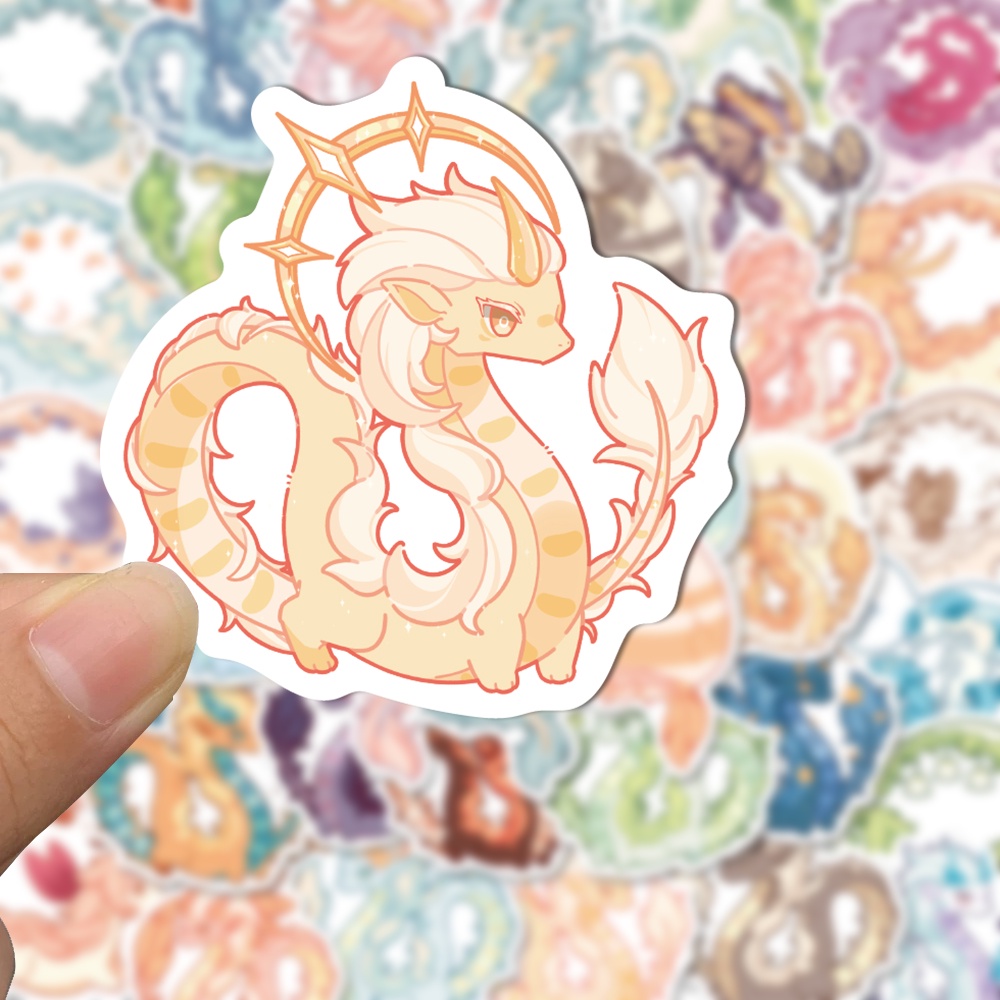 Bộ 50 Miếng Dán Trang Trí Laptop Chống Thấm Nước Hình Rồng Hoạt Hình Dễ Thương