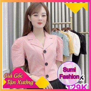 [SUMI SALE 34%] Áo đũi nữ cổ vest cao cấp A23. Size S M L (40_60kg). Chất Liệu Đũi Xước Cho Cảm Giác Mặc Rất Thoải Mái