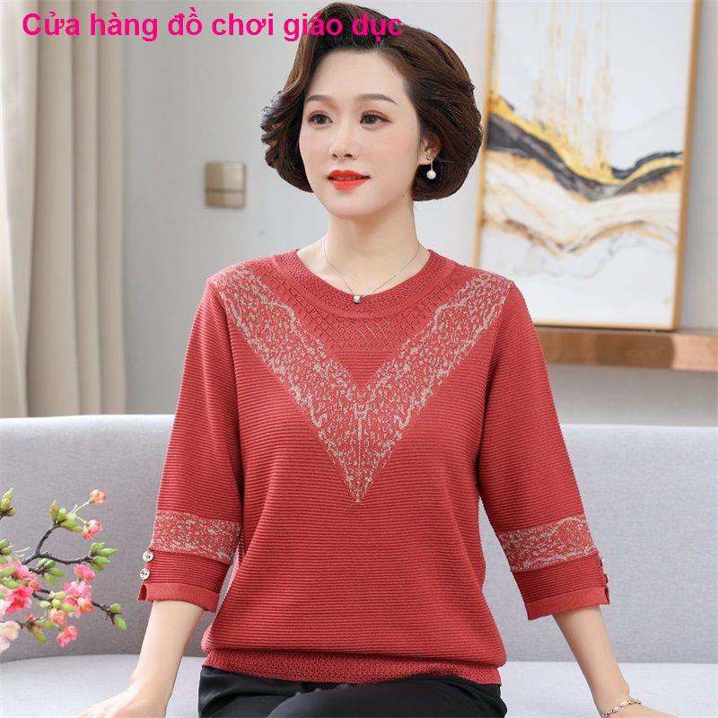 MOM XUÂN SIVE-TAY ĐỒ CHƠI Áo sơ mi nữ trung niên mùa và thu Quần len mỏng hè Điều hòa không khí