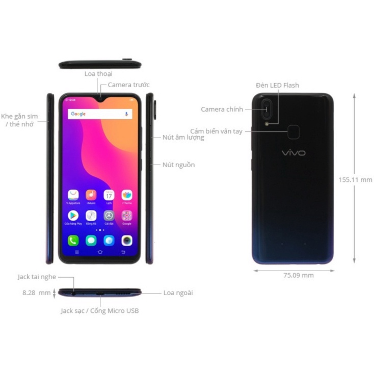 Điện thoại Vivo Y91 2sim Ram 3G/64G mới Chính Hãng, Pin siêu khỏe  Màn hình giọt nước 6.22inch MSP 021