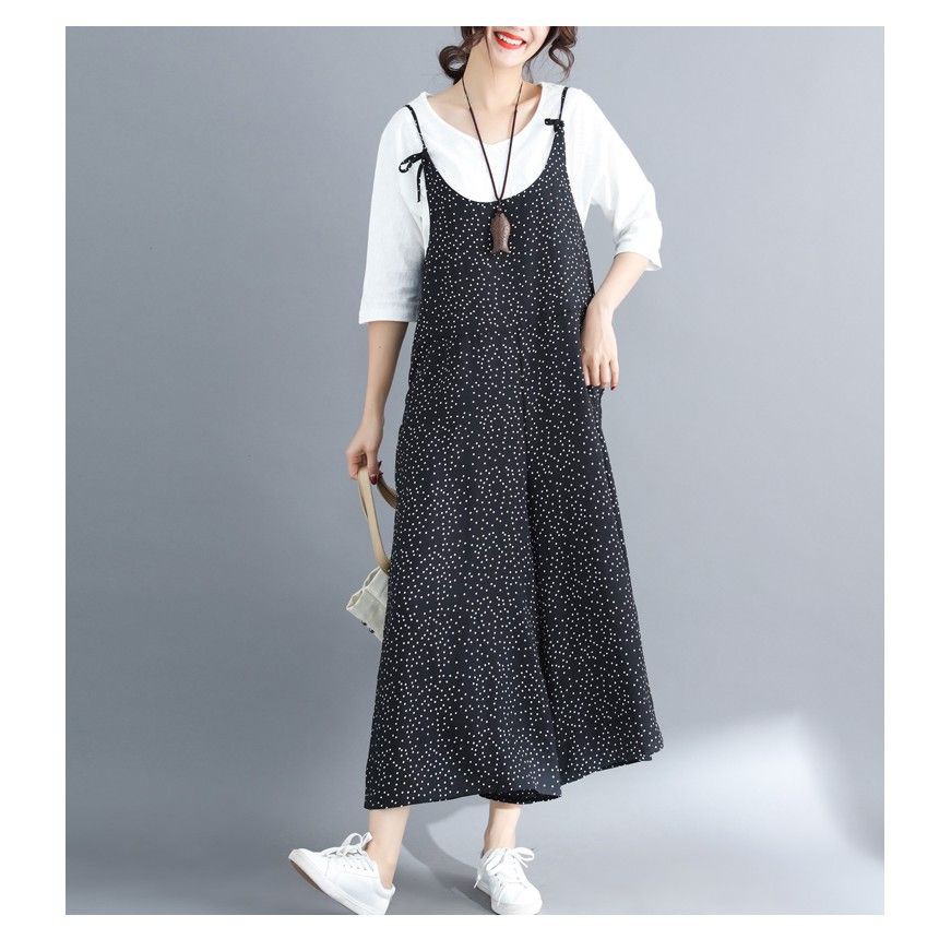 [ORDER] Quần yếm nữ bigsize ống rộng đen chấm bi dịu dàng (fit 70kg) - Có ảnh thật | BigBuy360 - bigbuy360.vn