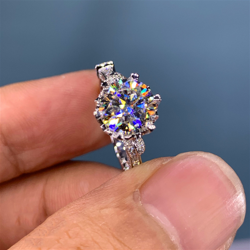 Nhẫn đeo ngón tay mạ bạc S925 trang trí bông hoa đính đá PT950 nhân tạo phong cách vintage thời trang