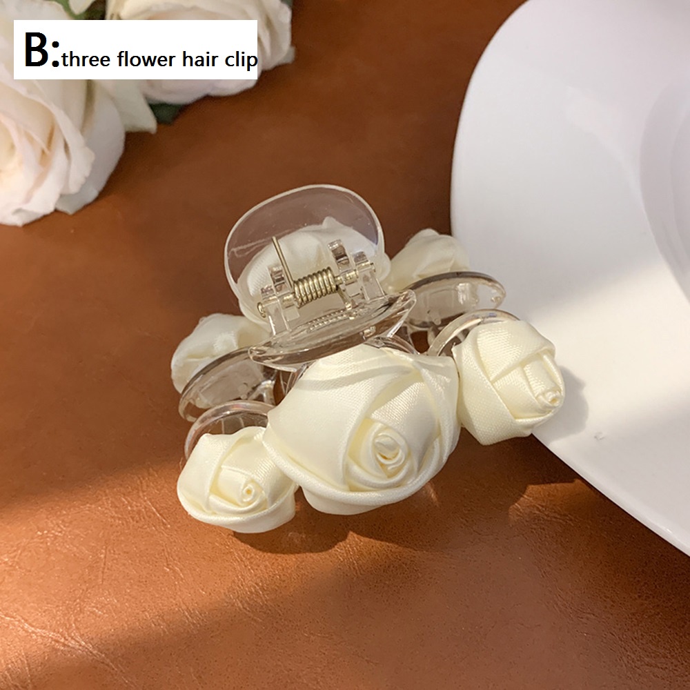 Kẹp tóc/ Dây cột tóc hình hoa hồng màu trắng phong cách Retro cho nữ