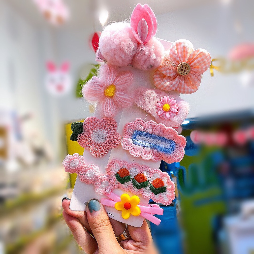 Set 9 Kẹp tóc mẫu mới cho bé gái cute thỏ con to đáng yêu xinh hàng loại 1 cao cấp kẹp không đau hình thật