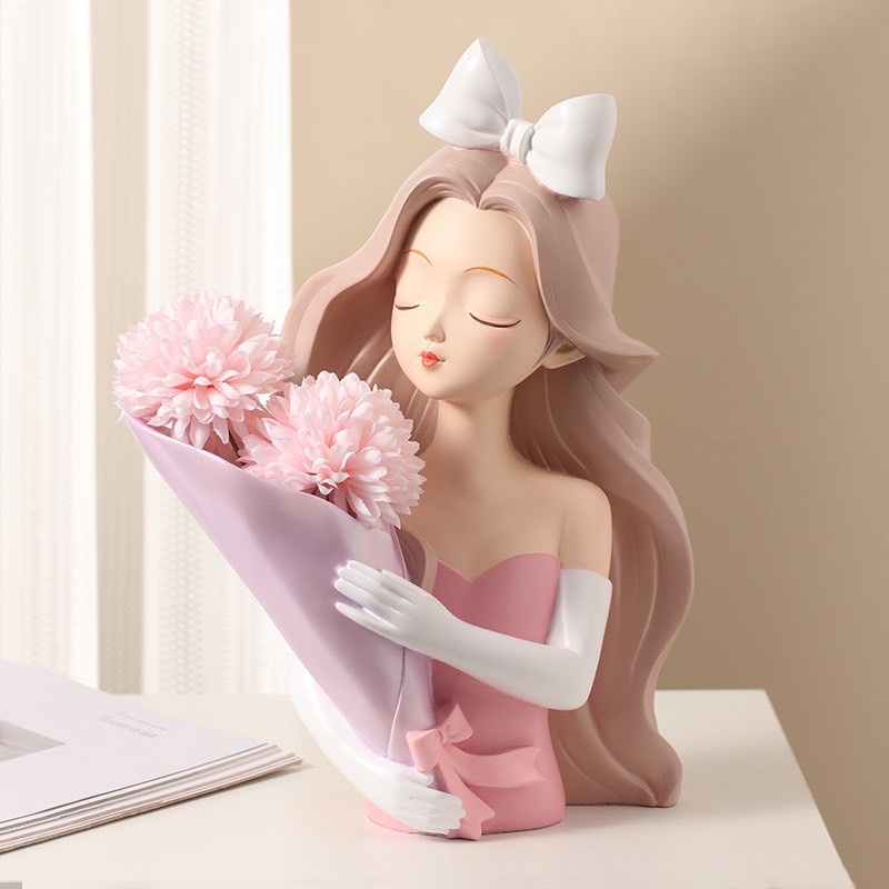 Bình hoa cô gái- Cô gái cắm hoa,ôm hoa-Lọ hoa cô gái-Tượng cô gái trang trí decor,hàng quảng châu cao cấp
