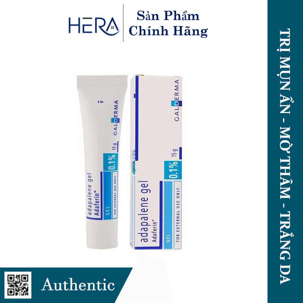 Adapalene Gel 0.1% - Adaferin giảm mụn ẩn, mụn trứng cá, đầu đen giúp kiềm dầu và mờ thâm tốt nhất (15g)