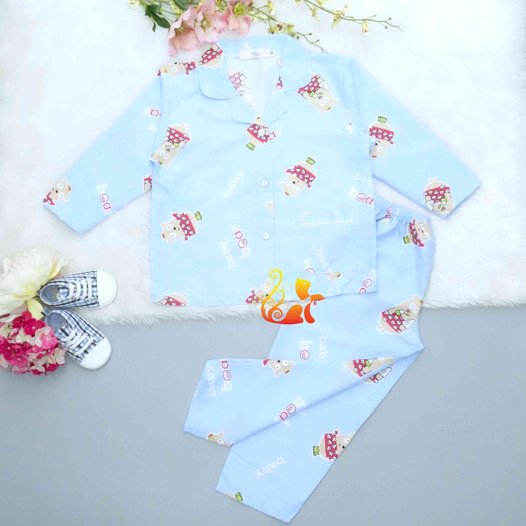 Đồ Bộ Mặc Nhà &quot;Gấu - Giày xanh&quot; Pijama Kate Thái Quần Dài - Cho Bé 8-38kg.