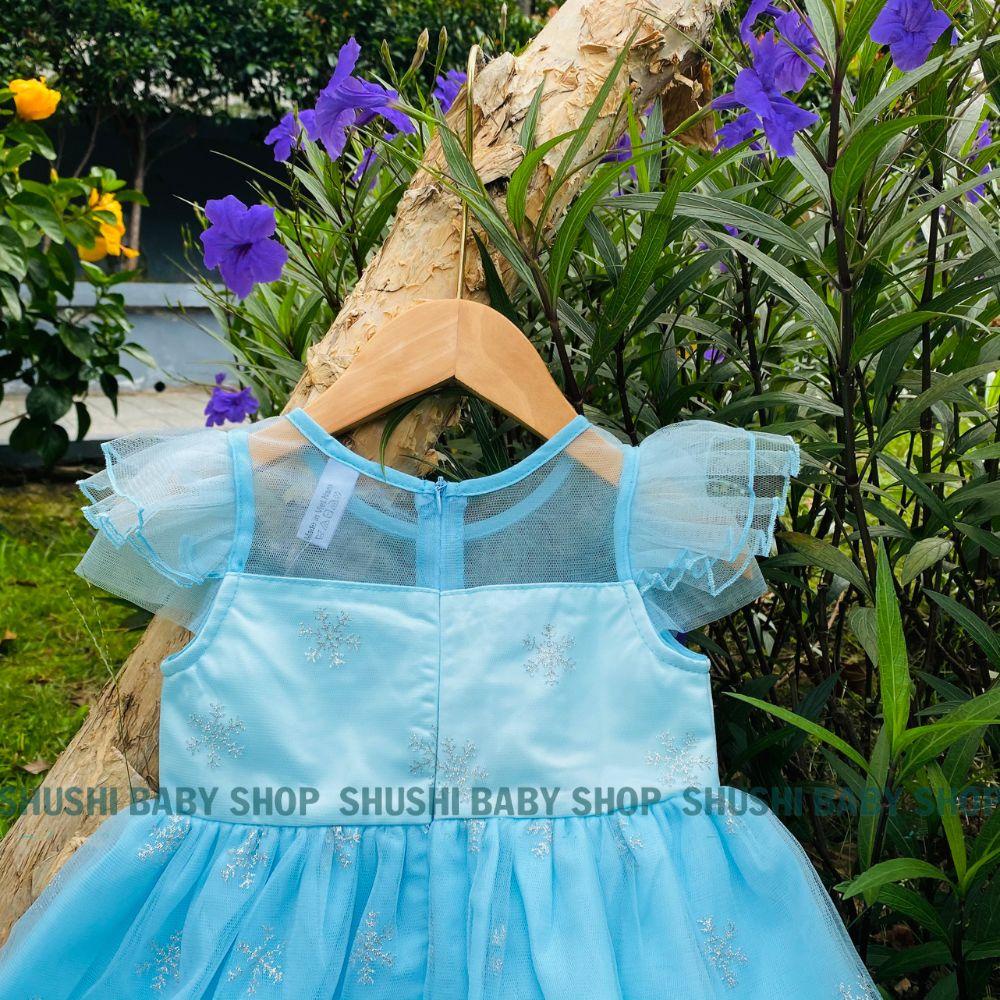 Váy elsa bé gái 2 lớp tay cánh tiên phối voan 2 màu hồng - xanh xinh xắn
