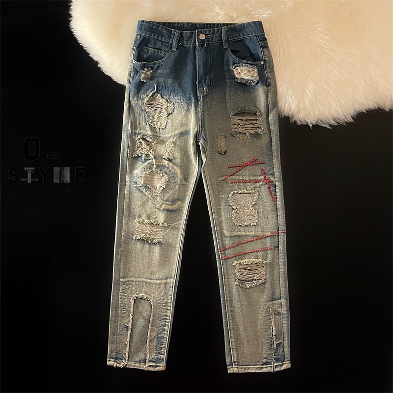 Quần Jeans Dài Ống Rộng Thiết Kế Rách Phong Cách Hip Hop Hong Kong Thời Trang Xuân Hè 2022 Cho Nam