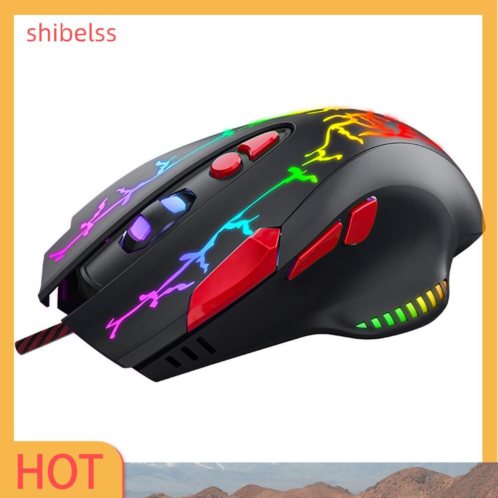 Chuột Gaming Shibelss G550 4 Răng 6400dpi 8 Nút Bấm Có Dây & Đèn Led Nhiều Màu