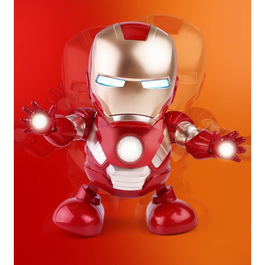 Robot nhảy múa Iron Man Người Sắt có đèn LED siêu đáng yêu có thể lật mặt nạ thấy Tony Stark