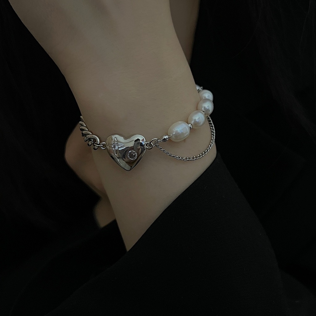 Vòng Tay Đính Hạt Ngọc Trai Hình Trái Tim Thời Trang Dành Cho Nữ