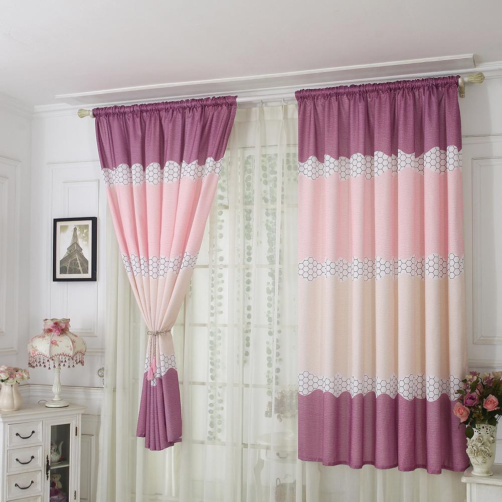 Rèm trang trí cửa sổ bằng vải tuyn họa tiết hình học xinh xắn tiện lợi cho phòng ngủ/ nhà cửa