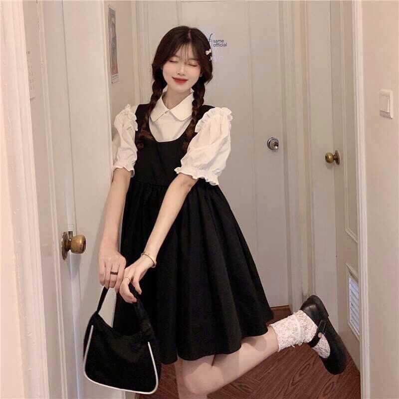 Váy yếm kèm áo sơ mi