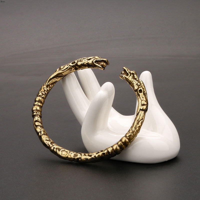 Yueying Vòng Đeo Tay Dạng Mở Hình Rồng Bằng Đồng Nguyên Chất Phong Cách Retro Thích Hợp Làm Quà Tặng