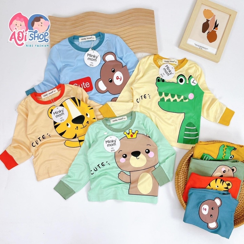 MUA 5B TẶNG 1B - Bộ Dài Tay THUN LẠNH MINKY MOM Họa Tiết Gấu Bu Cho Bé trai bé gái từ 5-18kg