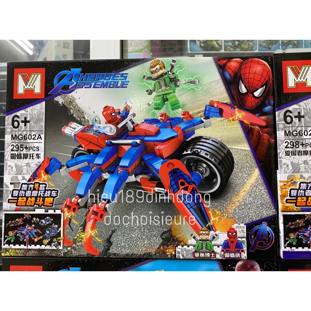 Lắp ráp xếp hình siêu anh hùng xe máy ma tốc độ người nhện thor captain MG 602