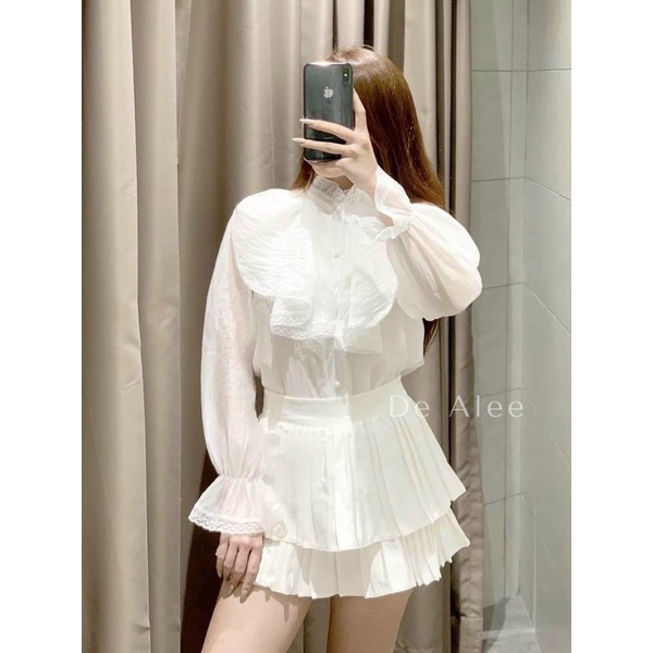 ÁO SƠ MI CỔ BÈO TO TIỂU THƯ CHẤT ĐẸP MS21883