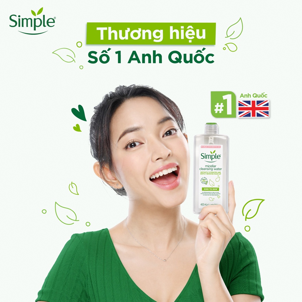 Nước tẩy trang Simple Micellar làm sạch trang điểm không chứa cồn gây khô rát 400ML