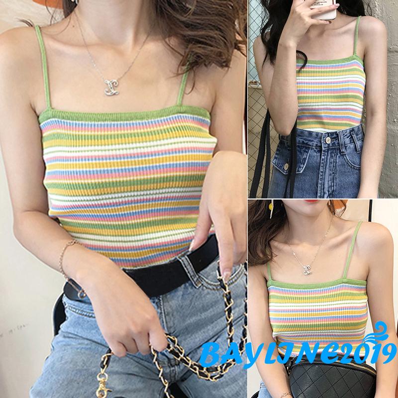 Áo Dệt Kim Hai Dây Họa Tiết Kẻ Sọc Thời Trang Mùa Hè Cho Nữ