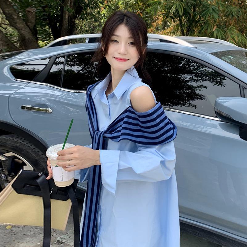 Áo Khoác Sơ Mi Giả Hai Lớp Phong Cách Hàn Quốc Thời Trang Cho Nữ