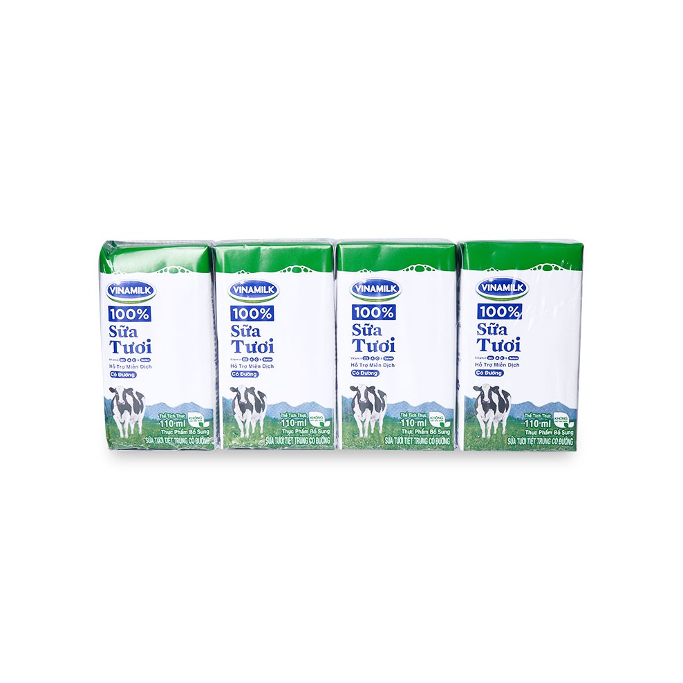 Lốc 4 Hộp Sữa Tươi Tiệt Trùng Vinamilk 100% Có Đường 110ML (Sale)