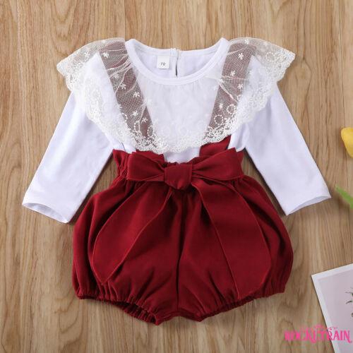 Set áo tay dài phối bèo hoa sen và quần short kiểu yếm cho bé gái 0-24Th