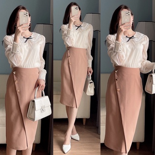 Chân váy bút chì 3 cúc đồng