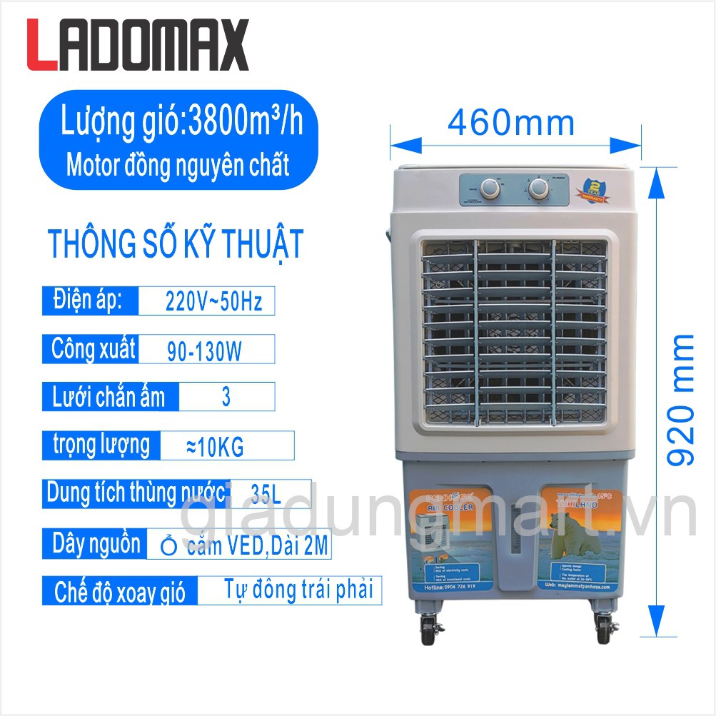 Quạt điều hòa KS-3800C Inverter Quạt THÁI LADOMAX siêu mát 100% Tặng 2 viên đá Siêu tiết kiệm điện