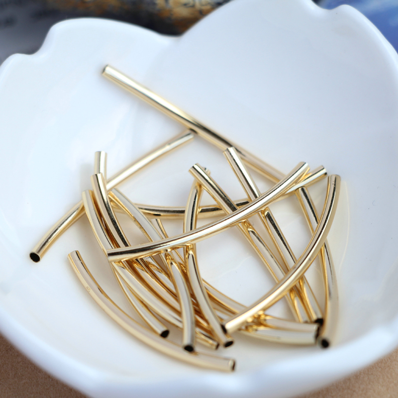 Set 10 Ống Đồng Phục Hai Đầu Màu Vàng Bóng 14K diy Bảo Vệ Vòng Đeo Tay