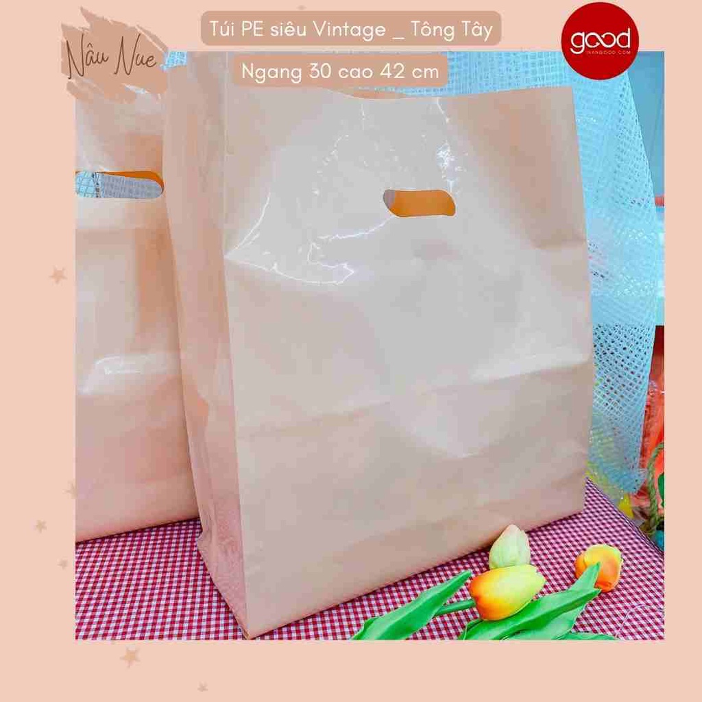 {giảm giá} Túi nilon bóng dẽo loại xịn màu Nâu nude tông tây Vintage