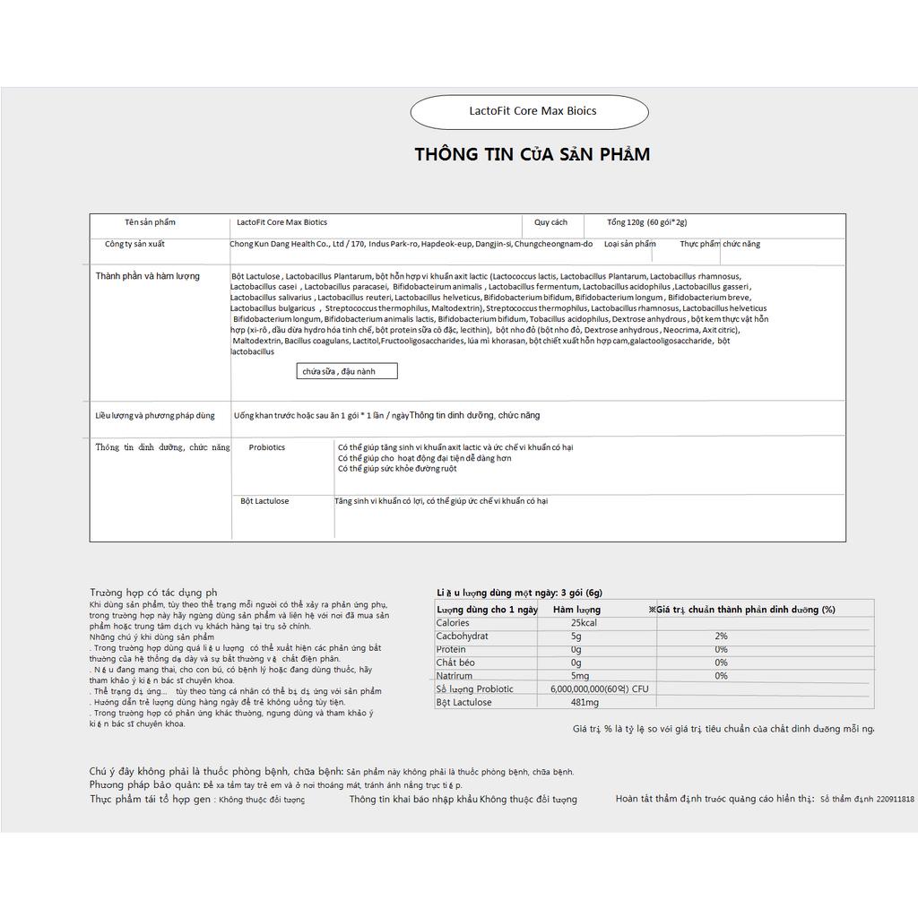 Hàn Quốc LACTO-FIT core max ProBiotics 2g x 60 gói