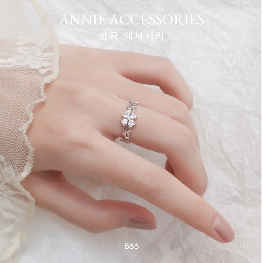 Nhẫn bạc hình lá cỏ 4 cánh may mắn dịu dàng nữ tính ANNIE - B63