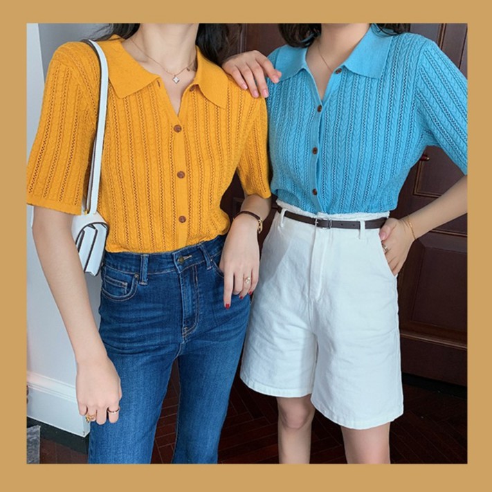 Áo thun cổ Polo ngắn tay dáng ôm chất lụa mát thời trang xinh xắn cho nữ | BigBuy360 - bigbuy360.vn