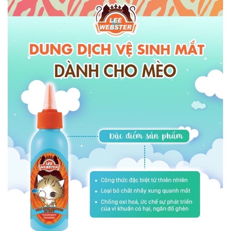 [ 130ml ] Dung dịch vệ sinh Tai và Mắt cho mèo Lee Webster