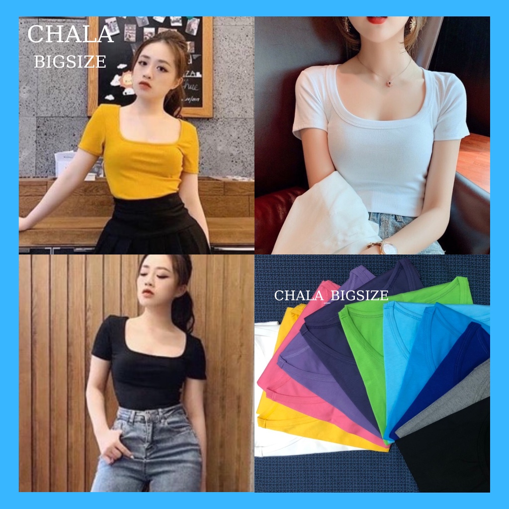 Áo Thun Cổ Tròn Chala_bigsize,Áo Phông Cộc Dáng Ôm Body Nâng Ngực Phom Siêu Xinh