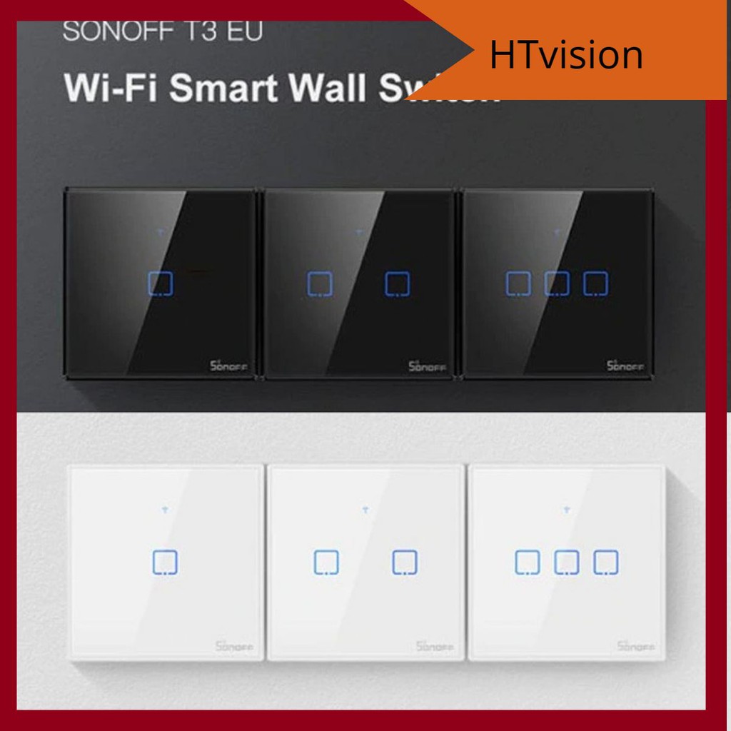 Công tắc wifi hình vuông cảm ứng âm tường thông minh Sonoff TX T2EU T3EU 1 2 3 Kênh